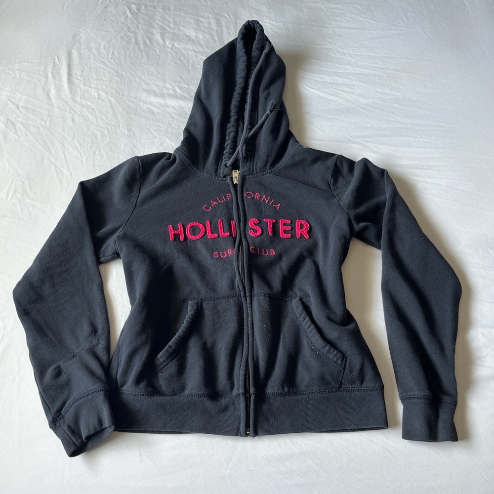 Hollister Navy Zip-Up with Pink Accents